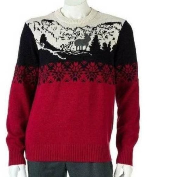Mens Sweater Dockers Red Black Moose Small Crewneck Long Sleeve Winter Holiday - Picture 1 of 4